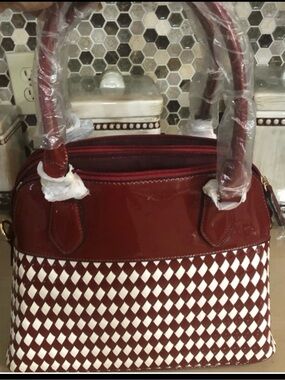 Geometric Elegant Burgundy Lattice Satchel Purse